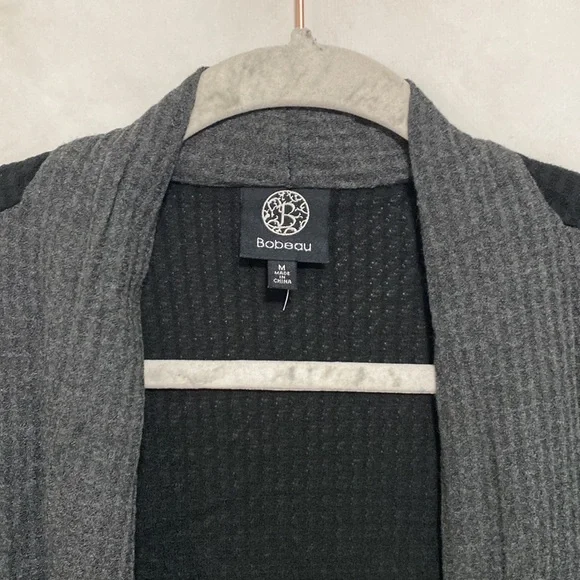 Bobeau Open Front Grey Black Colorblock Waffle Knit Cardigan - Picture 3 of 8